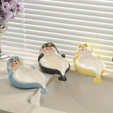 Caja de Jabón con Diseño de Foca de Dibujos Animados (1 pieza) - Soporte para Jabón Cerámico con Desagüe, Diseño Rectangular Lindo para Baño o Encimera del Inodoro, Estantes Creativos para Uso Doméstico