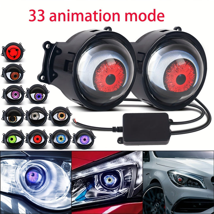 1 pieza/par de luces decorativas para auto con diseño de ojos de diablo, 33 patrones, actualización nueva, 9-36V, ideal para motocicletas, SUVs, regalos, decoración de fiestas, personalización DIY, decoración automotriz atractiva