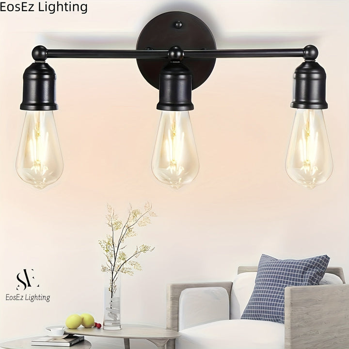 Pack de 3 Lámparas para Baño, Luz Negra para Maquillaje en el Baño, Luz de Pared Moderna para Baño, Luz de Pared Retro, Base E26/E27 para Cocina, Dormitorio, Sala de Estar, Luz de Pared para Baño (Sin Bombillas Incluidas)