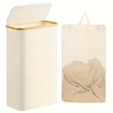 Cesta de ropa grande de nailon con tapa y asas, estilo bohemio, hamper rectangular para el hogar, baño o lavandería, incluye bolsa interior y múltiples compartimentos, disponible en negro, blanco, gris, rosa y beige