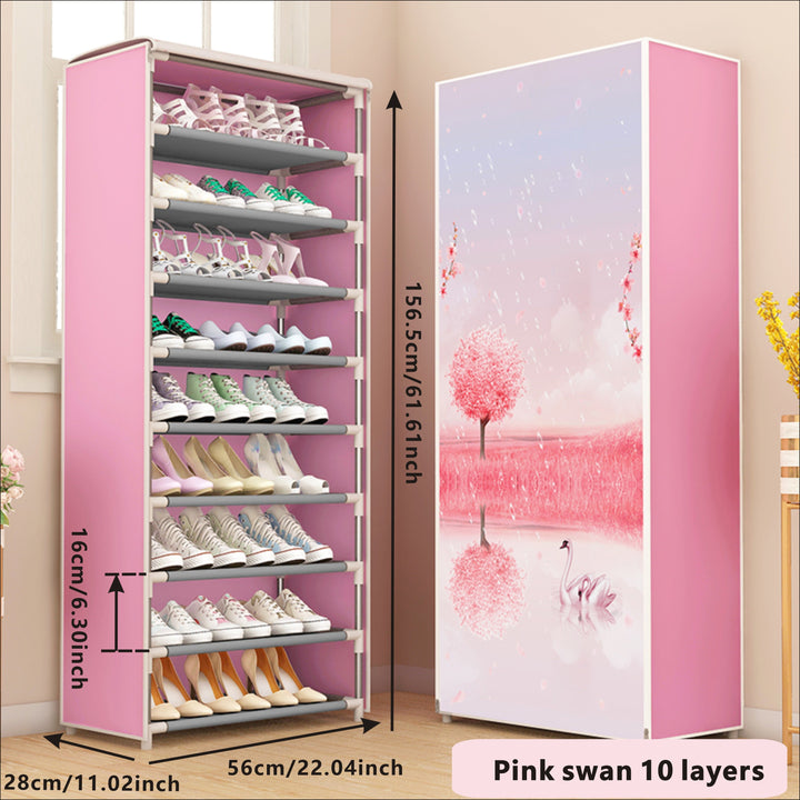 1 Pieza, Estante De Almacenamiento De Zapatos Con Cremallera, Adecuado Para Pasillos, Armarios, Garajes, Zapateros De Metal Independientes Con Varios Patrones, Zapatero Con Cubierta De Tela