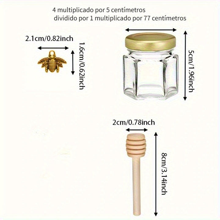 Conjunto de 20/30/50/60 frascos de miel, frascos de miel de vidrio transparente de 45 ml/1,52 oz, frascos de vidrio hexagonales con tapas, recipientes de almacenamiento de cocina para miel, mermelada y conservas, envases de regalo de vidrio sellados