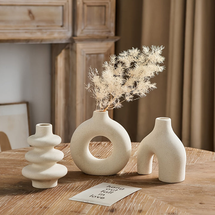 3 piezas Conjunto de jarrones de cerámica blanco leche para decoración para salón, dormitorio y oficina