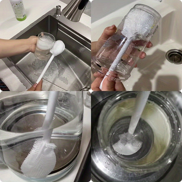Cepillo para botellas, cepillo para limpiar botellas con mango largo, adecuado para limpiar recipientes de boca estrecha, botellas deportivas de vacío, vasos, frascos y cristalería.