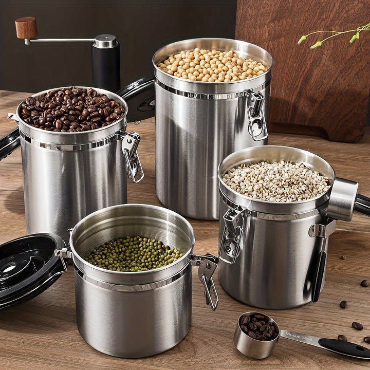 Depósito de Almacenamiento Multifuncional de 1.5L, Tanque Sellado de Acero Inoxidable para Granos de Café, Tanque de Conservación de Frescura Duradera con Cuchara