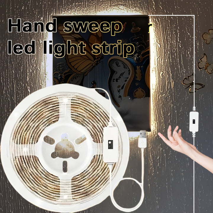 Tira de luces LED con sensor de barrido manual, 2m/5m/10m enrollable para iluminación de armarios, alimentada por USB, 5V, ≤36V, control por gestos, LED de doble cara para decoración del hogar y la cocina, no requiere pilas.