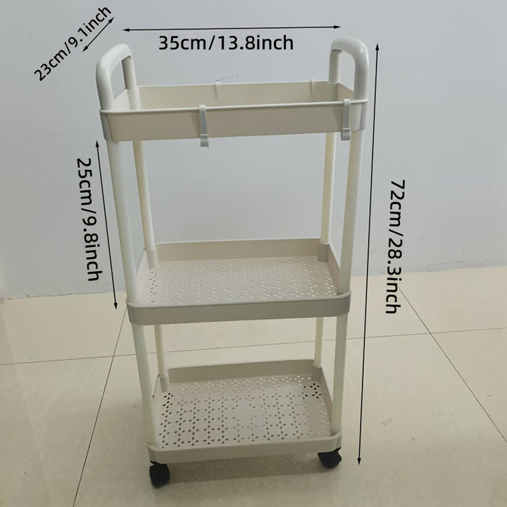 1 pieza de 3/4/5 niveles, carrito de almacenamiento rodante ajustable con asas, ruedas giratorias silenciosas de 360°, ganchos para baño, cocina, dormitorio, organización de sala de estar - Organizador multiusos duradero de plástico, blanco/pink/negro/gr