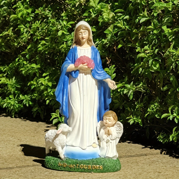 1pc MZHOME Estatua de la Virgen María Solar con Sensor de Luz, Tema de Dibujos Animados de Resina, Decoración de Jardín de Bajo Consumo, Impermeable, Acabado de Encaústico, Interruptor de Botón, Batería de Níquel de 200mAh, Ideal para Patio, Césped, Porc