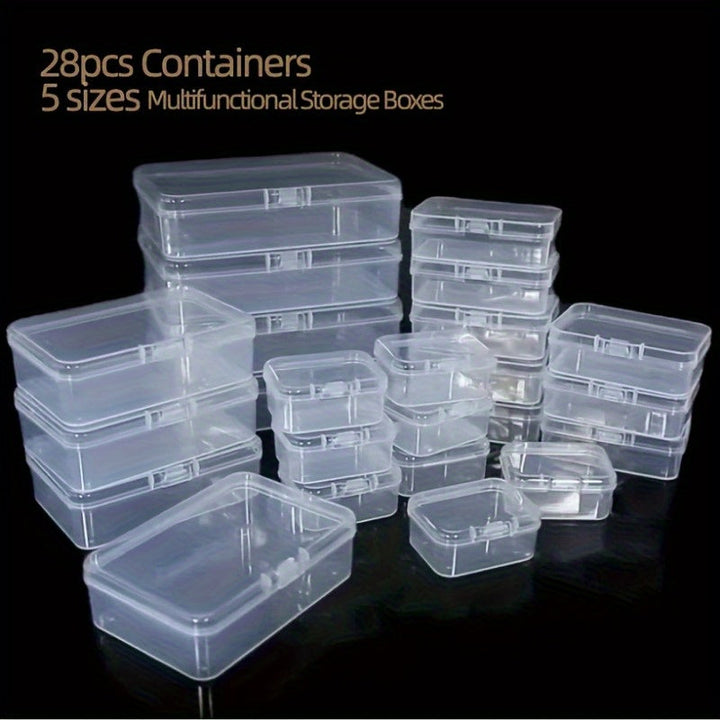 28 piezas de cajas de almacenamiento plásticas transparentes con tapa, organizadores duraderos para cosméticos, snacks, cocina, baño, dormitorio - varios tamaños para organización del hogar, canastas, contenedores y gabinetes