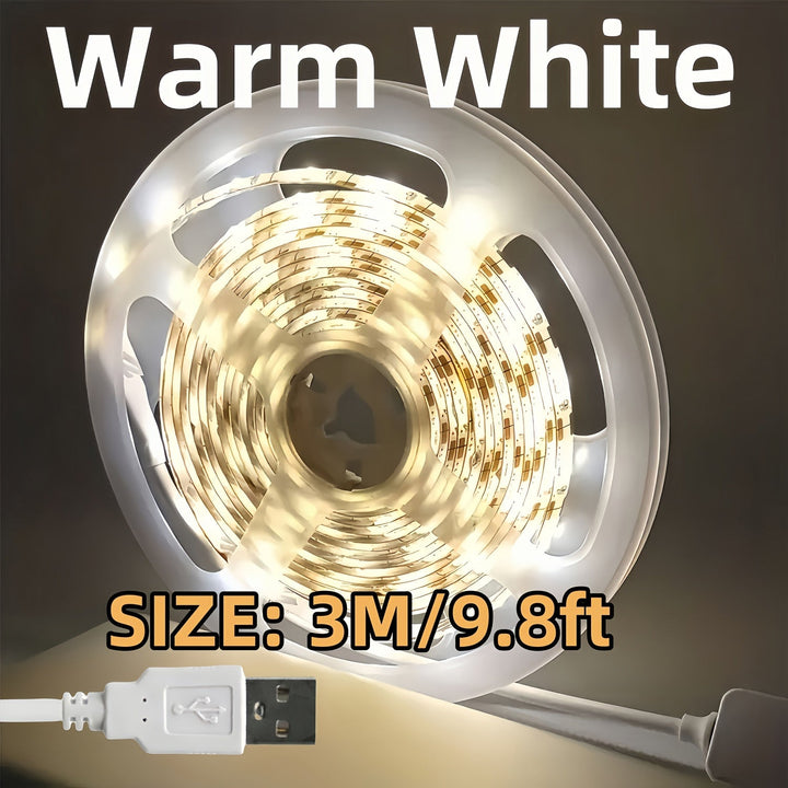 Tiras de Luz LED USB de Fácil Instalación - Alta Luminosidad, Cortables a Medida, Opciones de Blanco Cálido y Frío para Dormitorio, Cocina, Retroiluminación de TV, Flexibles, Adhesivas, Iluminación Nocturna, Decoración DIY