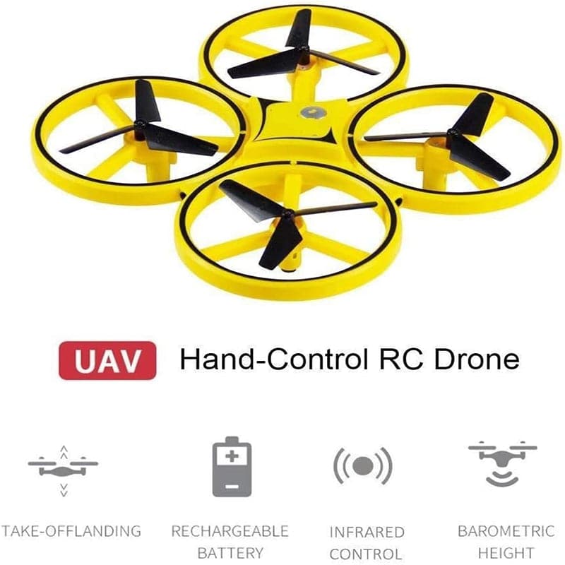 Drone Cuadricoptero de Juguete Controlado a Mano con Luz LED y Carga USB