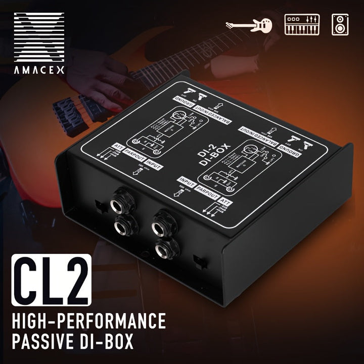 1pc AmaceX CL-2 Caja de DI de alto rendimiento pasiva, construcción de hierro, transformador de impedancia de 1/4", atenuador de entrada, compatible con PC, XLR/salida balanceada/no balanceada, alimentación eléctrica de la habitación, ≤36V