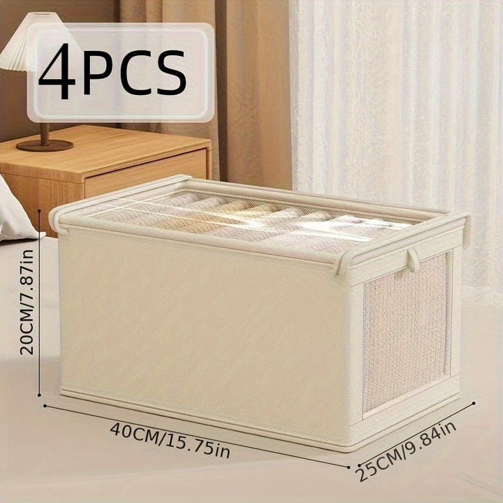 4 piezas, bolsas de almacenamiento de ropa de tela Oxford impermeable, con ventana pequeña, diseño moderno con tapa abatible, versátiles, para edredones, almacenamiento abierto, organización del hogar, debajo de la cama, sistema de armario, cajas, almace