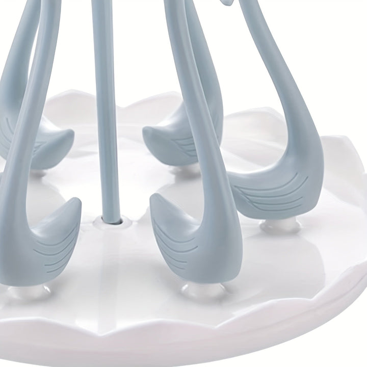 Soporte Giratorio 360° para Vasos en Forma de Cisne, con 6 Asas y Bandeja de Drenaje, Apto para Cristalería, Jarras de Cerveza y Más, Diseño Desmontable y Rápido Secado, Accesorio Decorativo y Organizador para Cocina