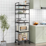 Estante de Almacenamiento de Cocina Multinivel Versátil con Ruedas - Carrito de Utilidad Grande y Rodante para Organización Fácil, Construcción Duradera de Metal y Plástico, Negro/Blanco