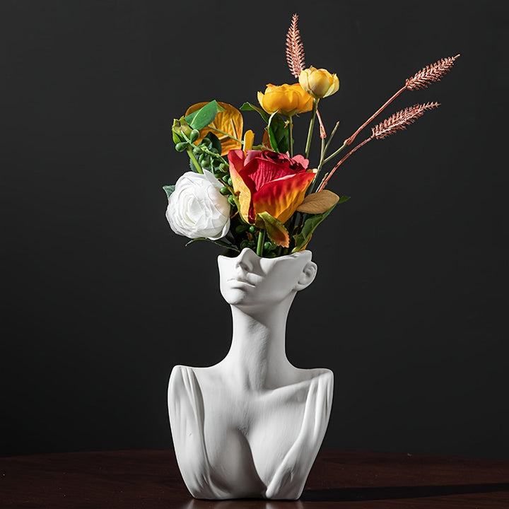 1pc Jarrón Blanco Creativo De Estilo Nórdico Jarrón De Cara Moderno Decorativo Simple Para Oficina Y Hogar