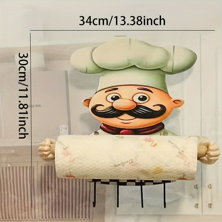 [Soporte Inoxidable para Toallas de Cocina] Portarrollos de Papel de Acero Inoxidable y Madera para Montar en Pared - Soporte para Toallas de Cocina con Tema de Chef para Decoración del Hogar