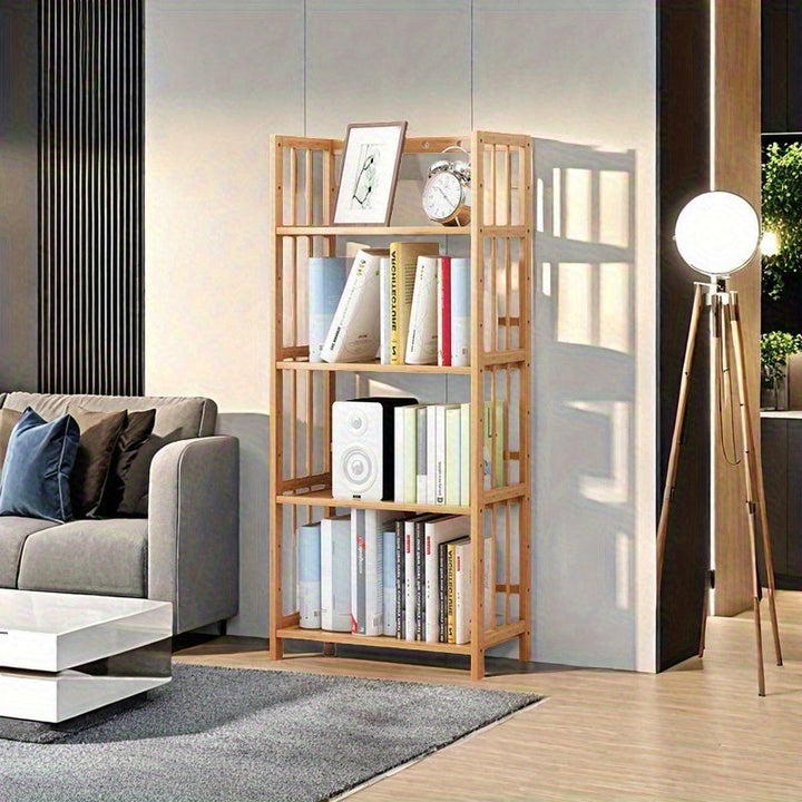 1 estante de bambú ajustable de 4-6 niveles, diseño independiente, adecuado para el hogar, sala de estar o cocina, ahorrador de espacio, duradero, elegante y fácil de montar.