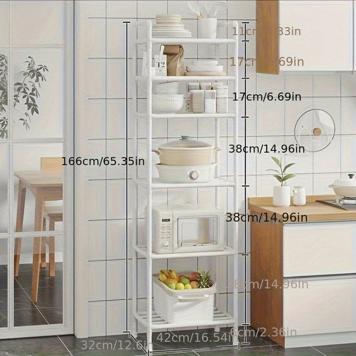 Estante de almacenamiento de cocina de 6 niveles, negro/ blanco, con marco de metal, estante multifuncional independiente para baño, garaje, sala de estar, estante extraíble, no requiere ensamblaje, solución de almacenamiento de cocina | Estante de cocin