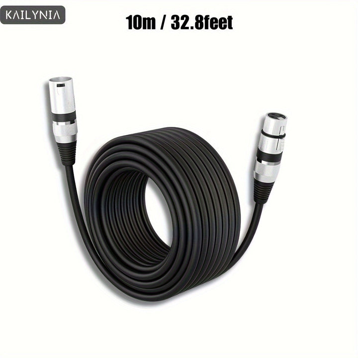 Cable de micrófono XLR de 3 pines KAILYNIA - 6 metros / 19,68 pies y 10 metros / 32,8 pies, cable negro duradero con conectores dorados, ideal para estudio, podcasting, amplificadores, cámaras y altavoces, cable de grabación de estudio | Cable de micrófo