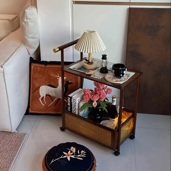 Carro Rodante de Madera de Lujo con Cestas y Estantes para Almacenamiento - Juego de 1, Mesa Lateral Moderna Multifuncional para Sala de Estar, Dormitorio, Oficina - Fácil Montaje, Organizador Móvil Compacto, Estantes Prácticos, Repisas Utilitarias
