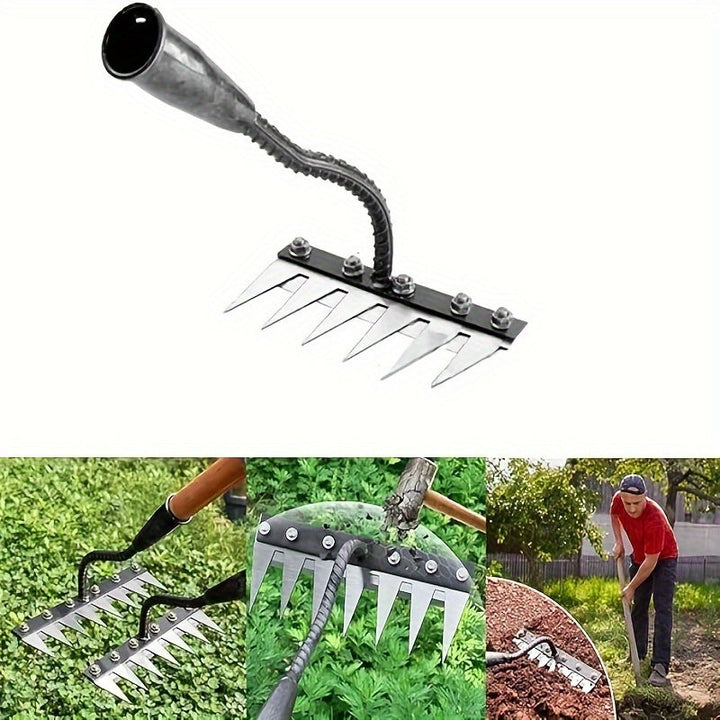 1 Pieza de Rastrillo de Acero al Carbono Resistente para Jardín - Herramienta Manual Duradera con Puntas Afiladas para Aeración del Suelo, Desmalezado y Paisajismo (Sin Mango Incluido) | Diseño Robusto en Metal | Rastrillo con Puntas Nítidas