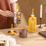 Tarros de Vidrio al Estilo Europeo con Detalles Dorados - Recipientes Herméticos Redondos para Té, Galletas y Especias - Decoración Versátil para Cocina y Sala, Ideal para Bodas y Fiestas