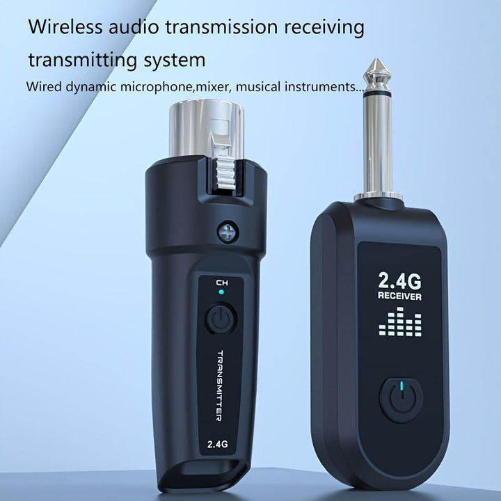 Adaptador inalámbrico para micrófono dinámico, sistema inalámbrico de micrófono 2.4Ghz XLR con 1 receptor + 2 transmisores, enchufe de 6.35mm, recargable, para mezcladora de audio, altavoz de micrófono dinámico, mezclador de sonido y amplificador