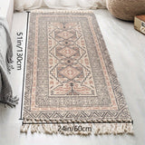 1 pieza de alfombra de estilo nórdico étnico tejida a mano con borlas - Patrón geométrico en rojo, azul, blanco y beige, tejido de poliéster lavable para decoración de sala de estar, dormitorio o oficina en casa, alfombras para sala de estar.