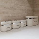 Juego de 4 Piezas Recipiente Hermético para Almacenar Pan, Café y Té en Tarro Metálico con Tapón de Acero