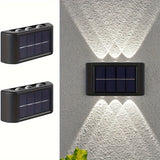 2 piezas de luces solares LED para exteriores, luz solar para jardín, calle, paisaje, balcón, decoración, fácil instalación, luces de pared solares para jardín, entrada y acceso