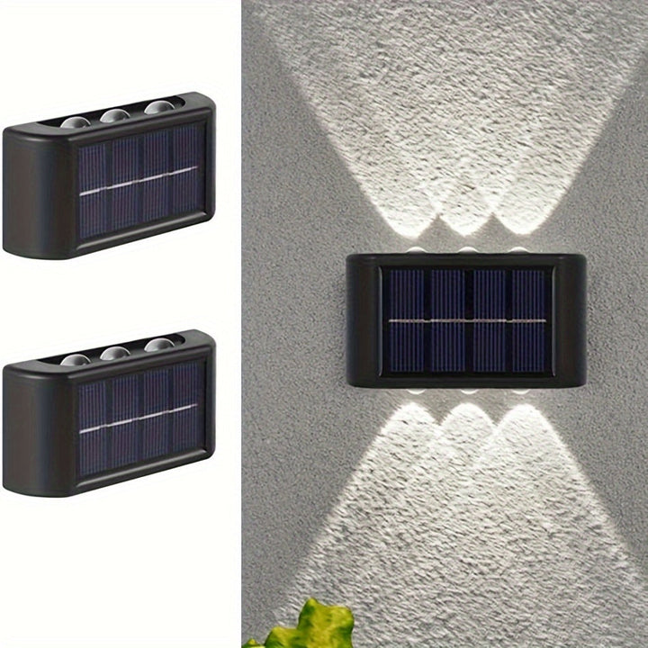2 piezas de luces solares LED para exteriores, luz solar para jardín, calle, paisaje, balcón, decoración, fácil instalación, luces de pared solares para jardín, entrada y acceso