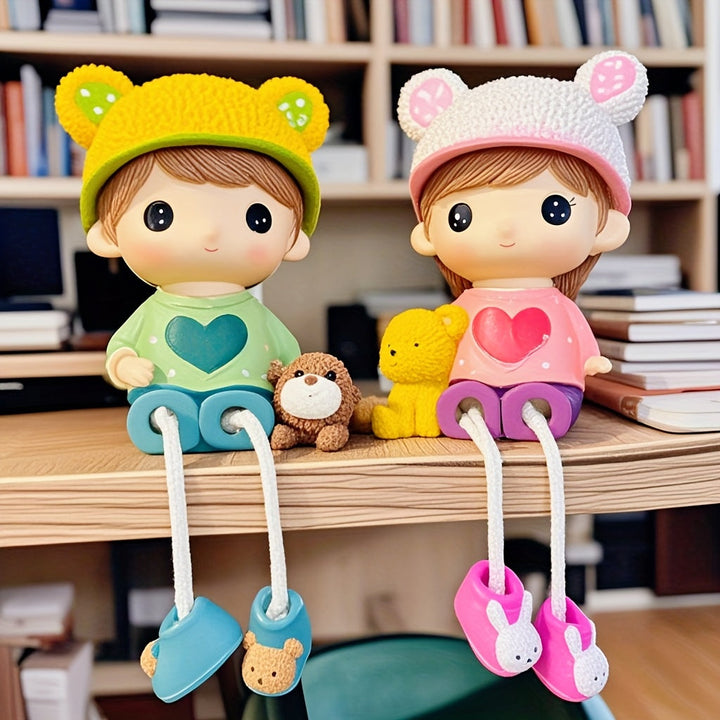 Un par de figuras de dibujos animados creativas y lindas para decoración interior y exterior, ideales para el recibidor, el armario de vinos, la estantería de libros y el mejor regalo de cumpleaños.