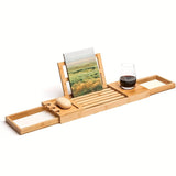 Bandeja de Bañera de Bambú Versátil - Estante Expandible para Vino, Snacks y Toallas | Organizador de Baño Sin Metal, Bandeja, Estante de Almacenamiento