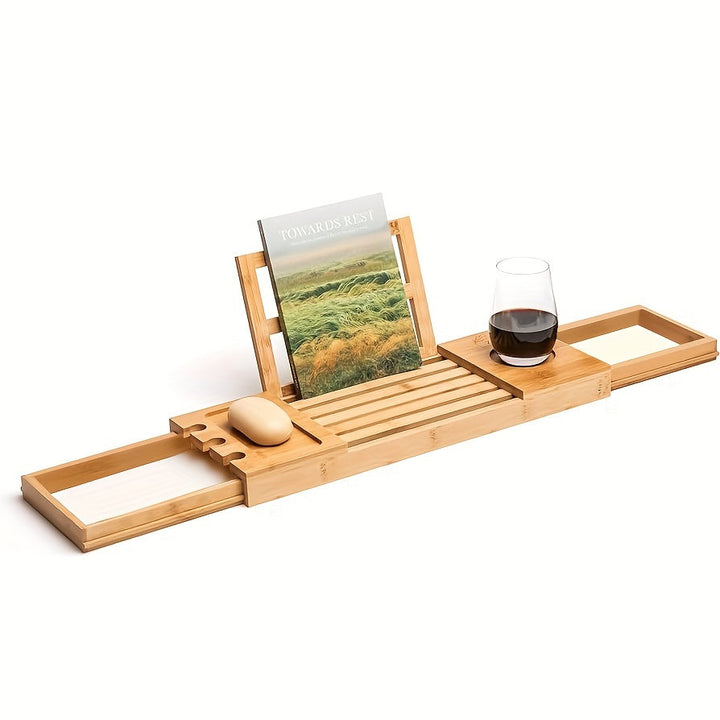 Bandeja de Bañera de Bambú Versátil - Estante Expandible para Vino, Snacks y Toallas | Organizador de Baño Sin Metal, Bandeja, Estante de Almacenamiento