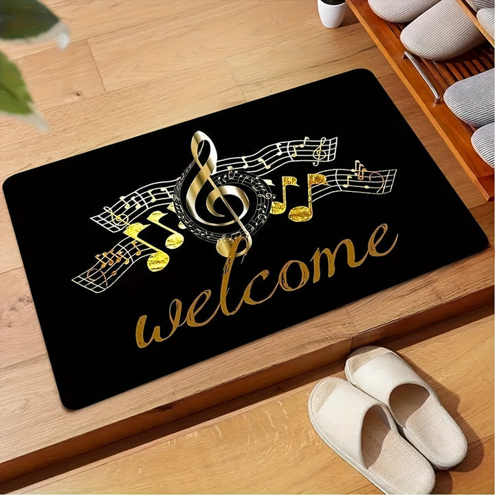 Alfombra de Bienvenida con Notas Musicales - Diseño Divertido y Monograma con Base Antideslizante, Alfombra de Poliéster para el Porche delantero y Decoración de Cocina, Regalo Novedoso Perfecto