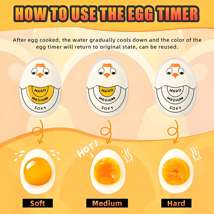 1 pieza de temporizador de huevo Kawaii y soporte de huevo cocido - Divertido gadget de cocina reutilizable sin batería con diseño de dibujos animados lindo, perfecto para huevos cocidos blandos y duros, camping, viajes, regalos de Día de la Madre, gradu