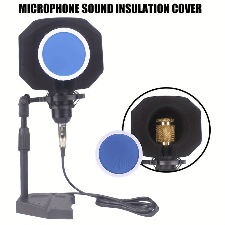 Micrófono profesional con espuma de alta densidad para reducción de ruido, cubierta de estudio para grabación de sonido aislado, estuche de protección de alta densidad para reducción efectiva de ruido y reflexión, pantalla de viento portátil para cantar
