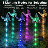 Juego de 6 luces solares para jardín con mariposas, decoración solar para exteriores, luces solares para caminos con 8 modos, ideal para decorar jardines, patios, macetas, senderos, arriates y hogar