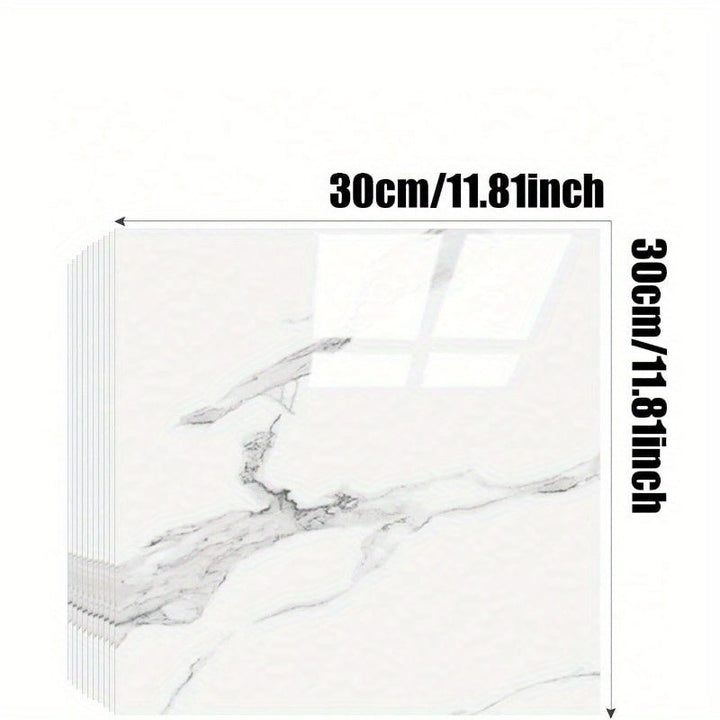 12 paneles autoadhesivos de mármol para pared de ducha, impermeables, elegantes en blanco y gris con vetas doradas, ideales para baño, cocina y sala, azulejos de PVC de 29.97 cm x 29.97 cm | Textura de mármol | Estructura de PVC, decoración para baño