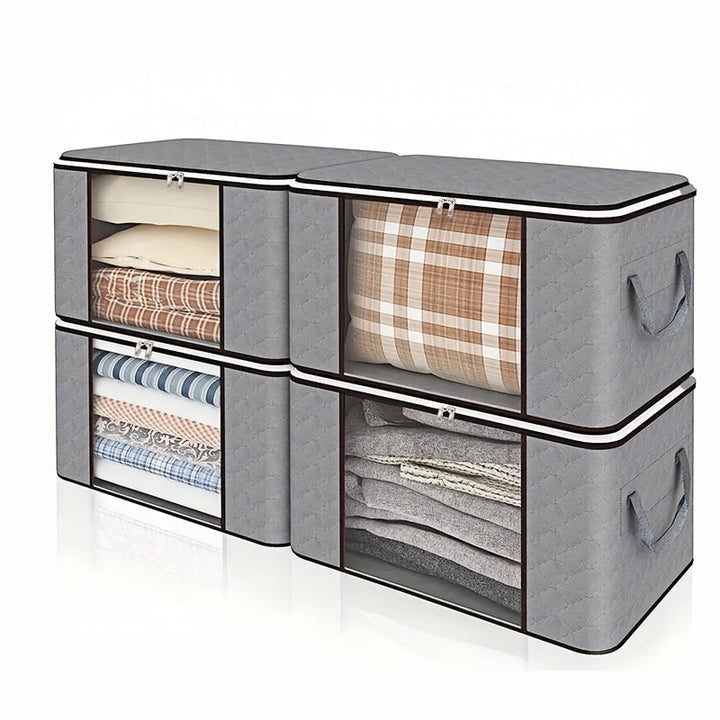 Juego de Organizador y Almacenamiento Grande, 4 Piezas con Manta Plegable, Asas Duraderas para Ropa, Dormitorio, Edredones, Armario, Respaldo - Gris, Almacenamiento Debajo de la Cama