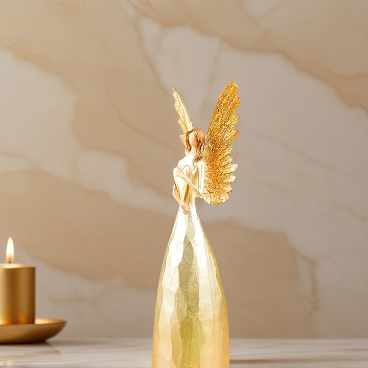 Escultura de ángel nórdico artesanal con alas doradas - Figurita de resina elegante para decoración interior/exterior, regalo perfecto para cumpleaños, Navidad, Acción de Gracias para padres y amigos, decoración de ángeles.