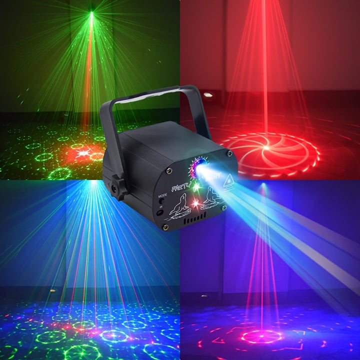Yufeng RGB Proyector de láser activado por sonido con mando a distancia, bola de luz de aluminio negro, luz LED parpadeante alimentada por USB, para fiestas, clubes, cumpleaños, karaoke, KTV, bar, decoraciones de Navidad, Halloween