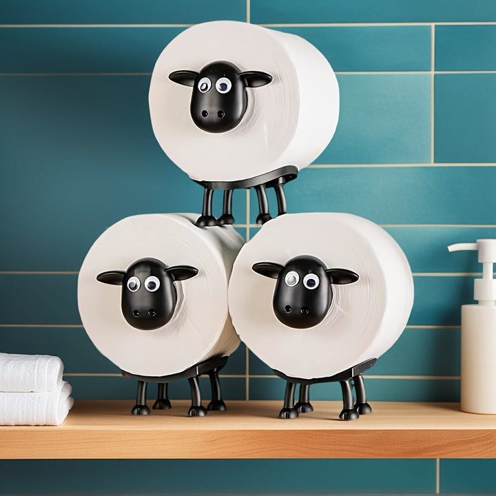 1 pieza, Portarrollos de baño con diseño de oveja - Soporte divertido para papel higiénico, decoración de baño - Portarrollos de oveja en 3D, color negro - Almacenamiento gracioso para rollos de papel - Decoración linda para el baño