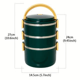1 Lonchera grande de acero inoxidable de 3 niveles, contenedor de comida reutilizable y portátil con asa dorada para camping, picnics y uso en la cocina - Solución de almacenamiento de alimentos, esenciales para picnic, lonchera elegante y duradera