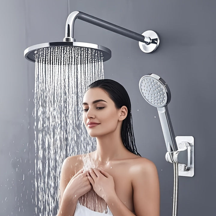 Juego de Ducha Lluvia de 9 Pulgadas - Cabezal de Ducha Grande con Aumento de Presión, Combo de Ducha Portátil y Boquilla Rociadora, Accesorios para Baño, Set de Baño Plateado