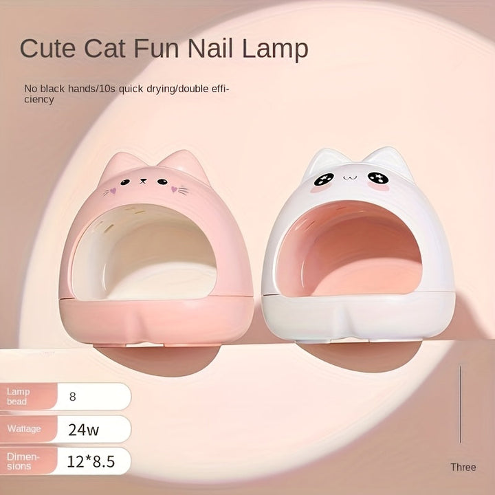Mini Secador de Uñas LED 24W - Lámpara Portátil para Gel con Temporizador de 60s, Alimentación USB y Sin Luz Negra, Diseño Adorable de Gato para Manos y Pies (Rosa Brillante/Blanco)