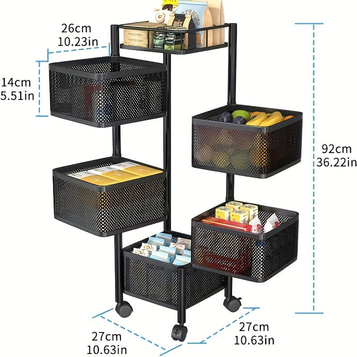 Estante giratorio de cocina de 5 niveles, sin necesidad de ensamblaje, torre de almacenamiento metálica para frutas, verduras, alimentos, papas artificiales de jade y cebollas (5 capas, negro)