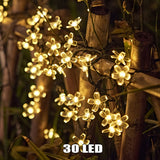 Lámpara solar decorativa para exteriores con luces de cerezo, 1 cuerda, material plástico, temática floral, regulable, control con botón, 8 modos de iluminación, panel solar en marco metálico, iluminación para jardín | Luz elegante | Duradera, luces sola
