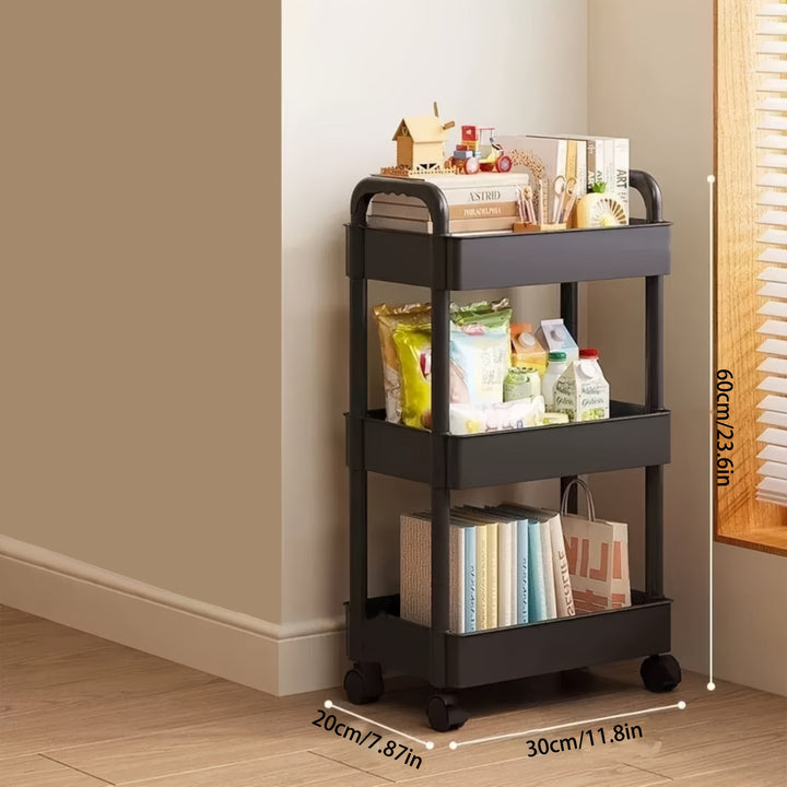 Carrito organizador de 3 niveles con ruedas fáciles de mover, marco de acero inoxidable duradero y estantes blancos de plástico, organizador multiusos para cocina, baño, dormitorio, ideal para contenedores de especias, utensilios, toallas, artículos de t